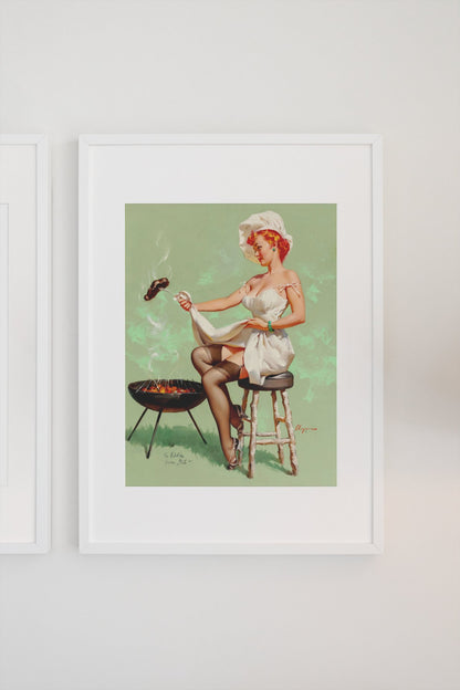A Lot at Steak by Gil Elvgren, pin-up poster — gallery wall