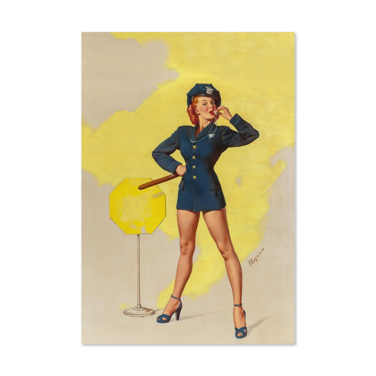 A Real Stopper by Gil Elvgren, pin-up poster — framed print