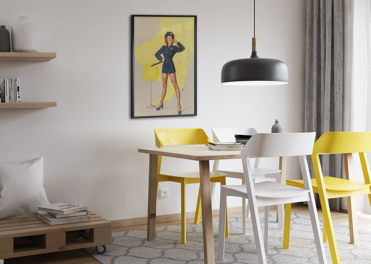 A Real Stopper by Gil Elvgren, pin-up poster — dining room