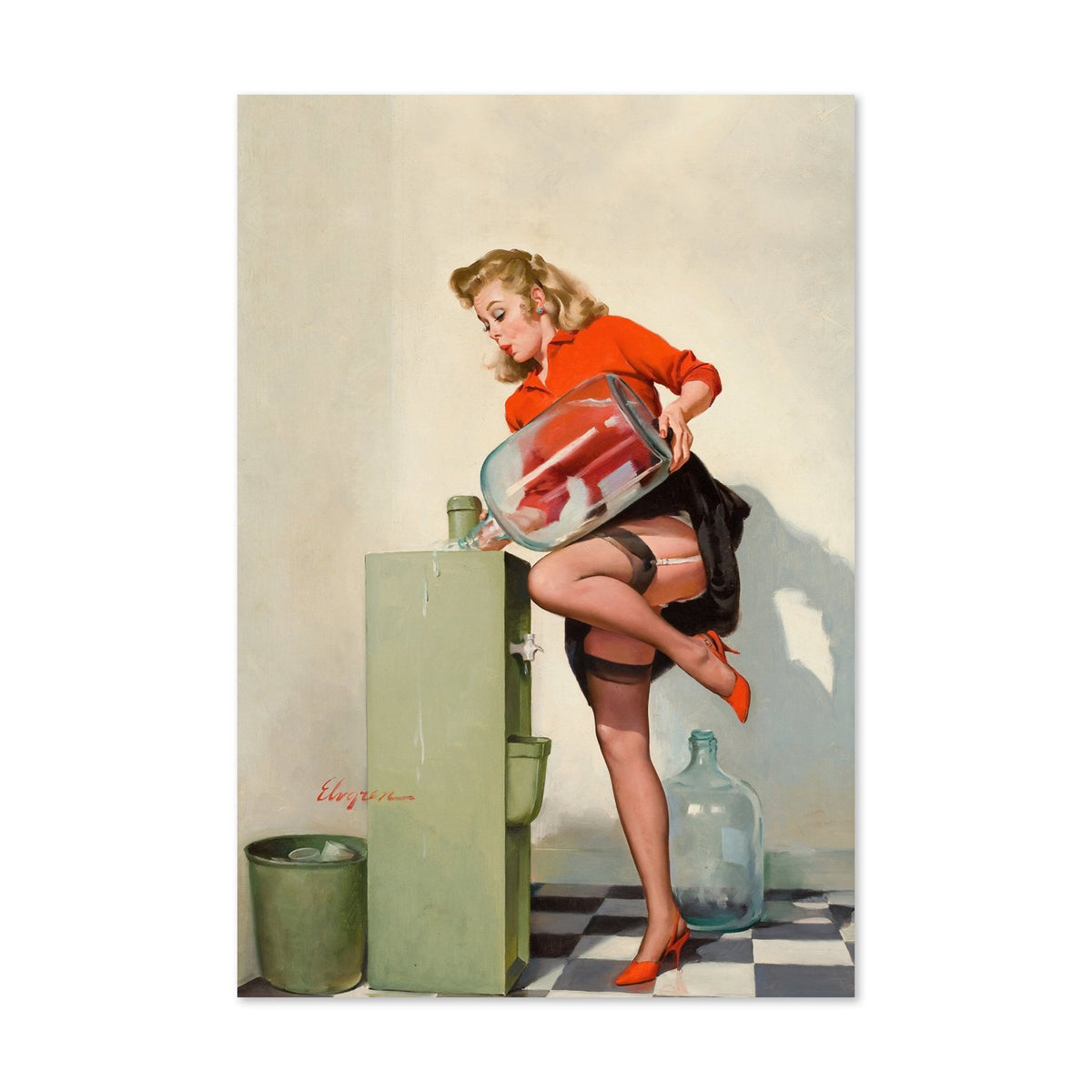 A Refreshing Lift by Gil Elvgren, pin-up poster — framed print