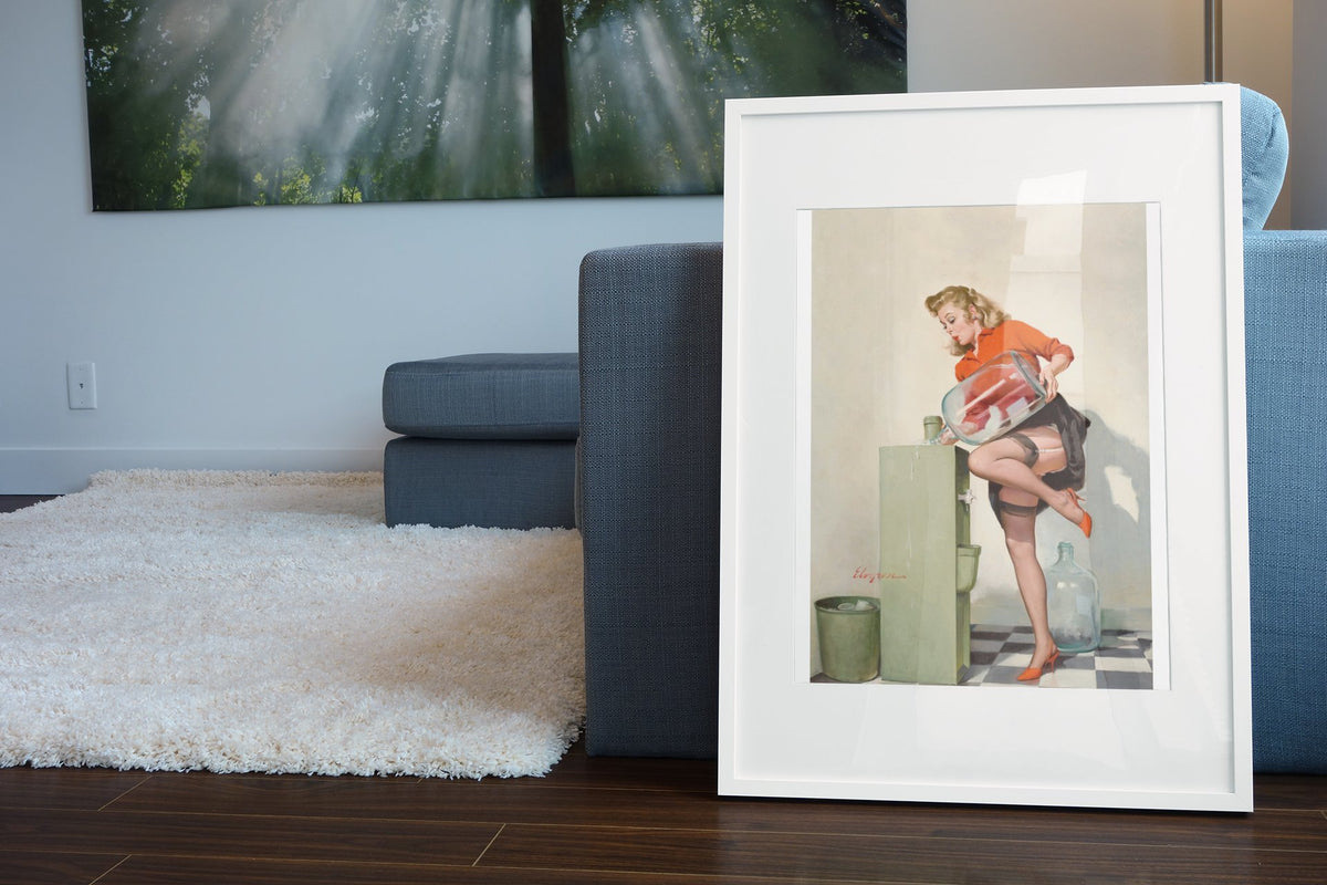 A Refreshing Lift by Gil Elvgren, pin-up poster — living room wall