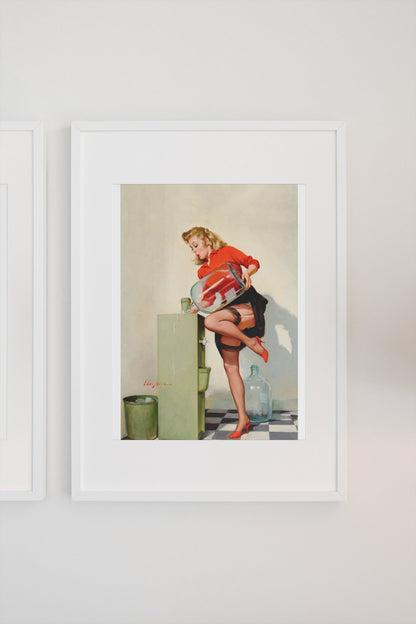 A Refreshing Lift by Gil Elvgren, pin-up poster — gallery wall