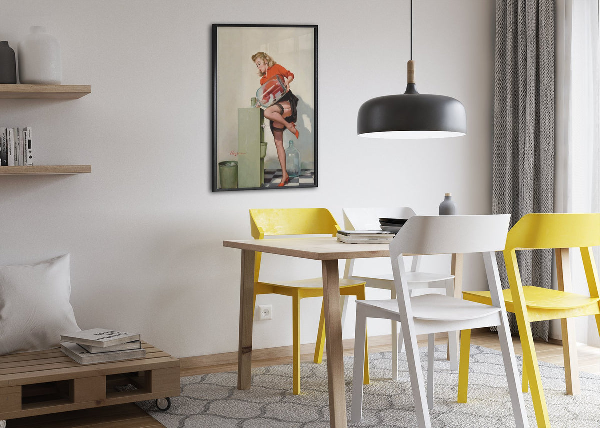 A Refreshing Lift by Gil Elvgren, pin-up poster — dining room