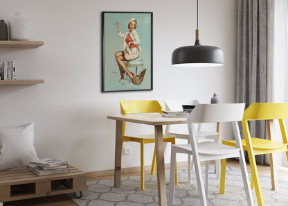 A Stitch in Time by Gil Elvgren, pin-up poster — dining room