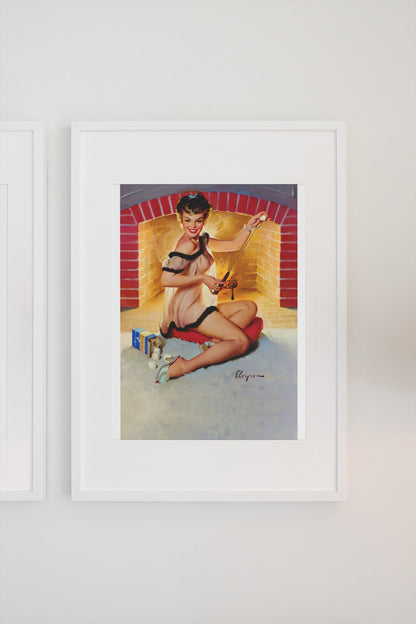 A Warm Welcome by Gil Elvgren, pin-up poster — gallery wall