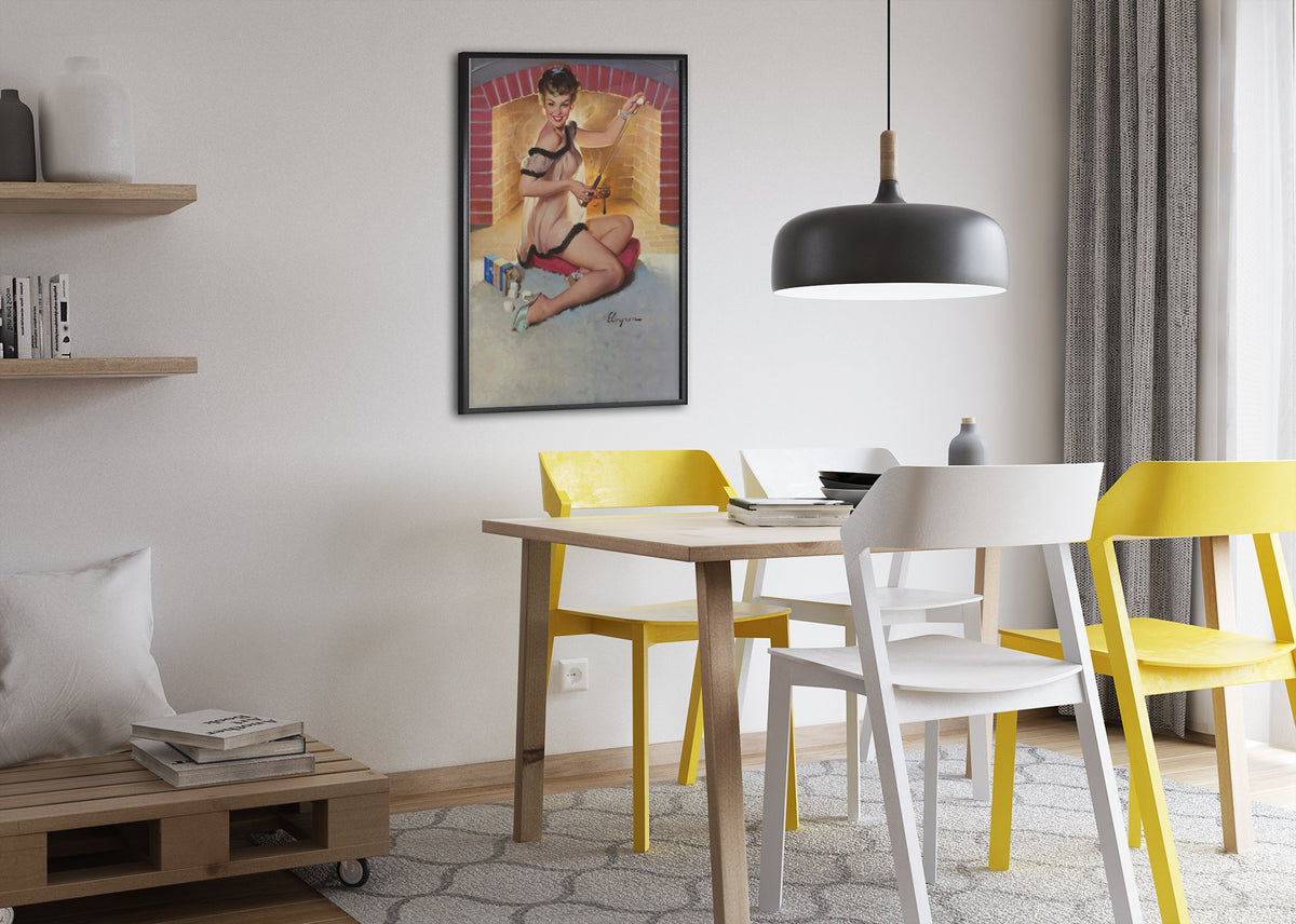A Warm Welcome by Gil Elvgren, pin-up poster — dining room