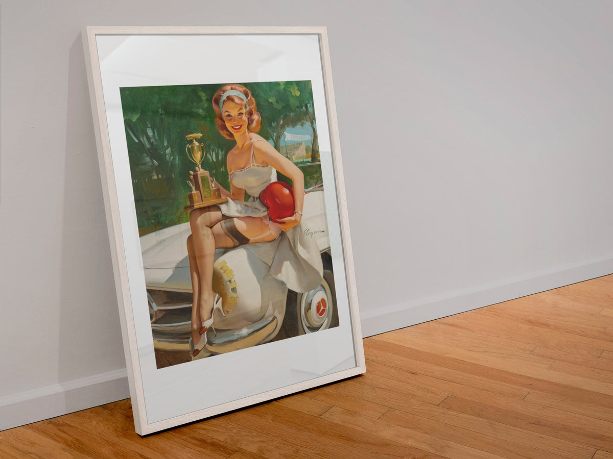 A Winner by Gil Elvgren, pin-up poster — leaning frame