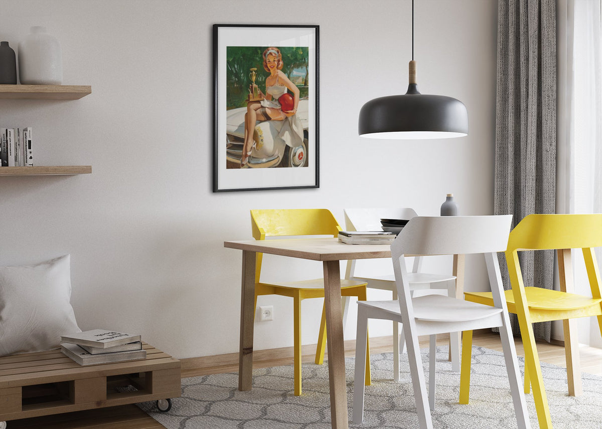 A Winner by Gil Elvgren, pin-up poster — dining room