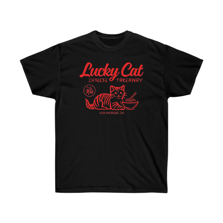 Lucky Cat Chinese Takeaway T-Shirt | Retro Asian Foodie Tee | Vintage Los Angeles Graphic Shirt