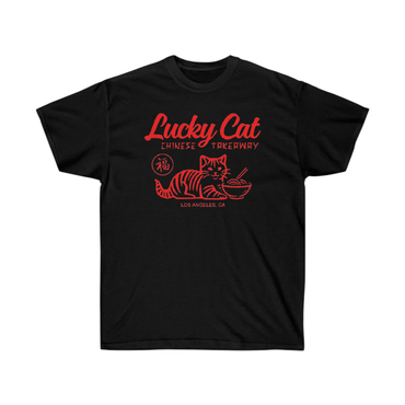 Lucky Cat Chinese Takeaway T-Shirt | Retro Asian Foodie Tee | Vintage Los Angeles Graphic Shirt