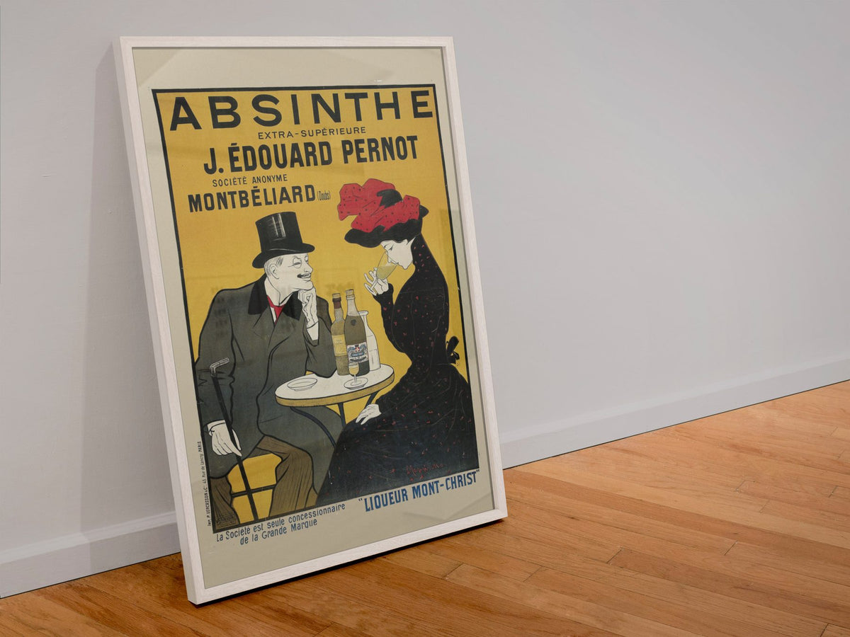 Absinthe J Edouard Pernot poster in a white frame leaning against a wall