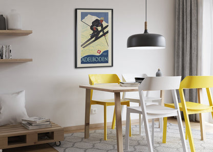 Adelboden Switzerland poster framed above a dining table