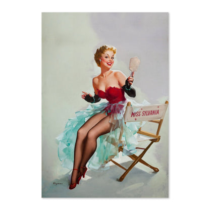 Admiring Miss Sylvania by Gil Elvgren, pin-up poster — framed print