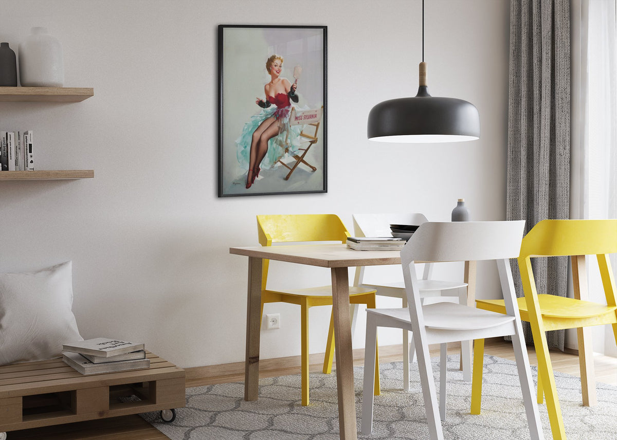 Admiring Miss Sylvania by Gil Elvgren, pin-up poster — dining room
