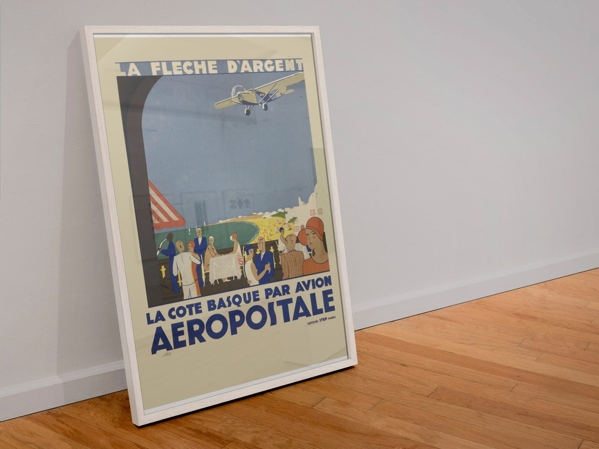 Aeropostale Basque Coast poster in a white frame leaning against a wall