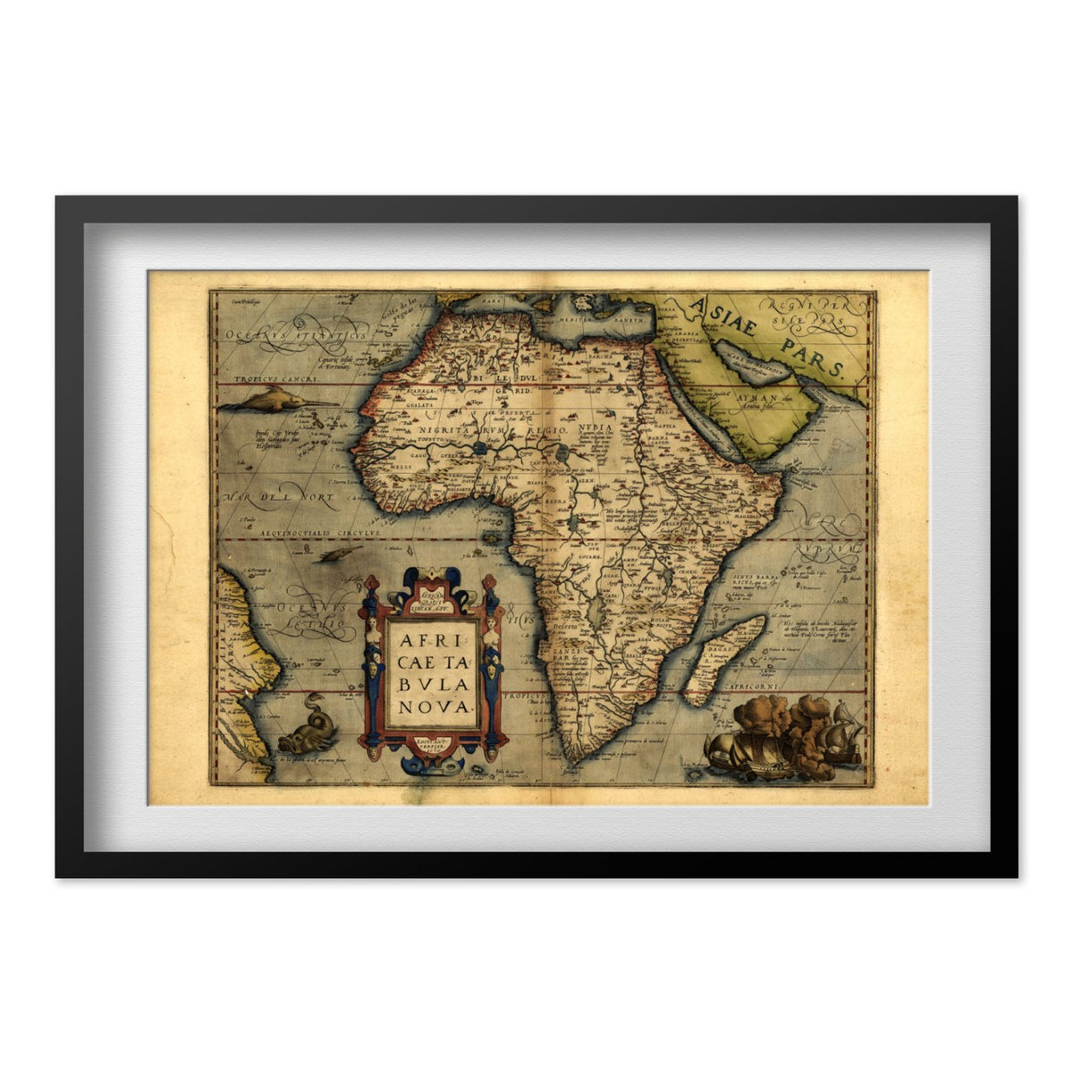 Africa 1570 Ortelius Map print in a black frame