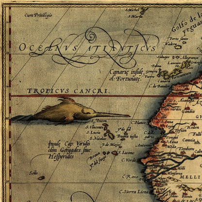Close-up detail of the Africa 1570 Ortelius Map print