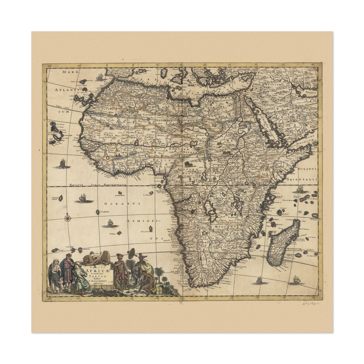 Africa & the Mediterranean 1688 Map vintage print