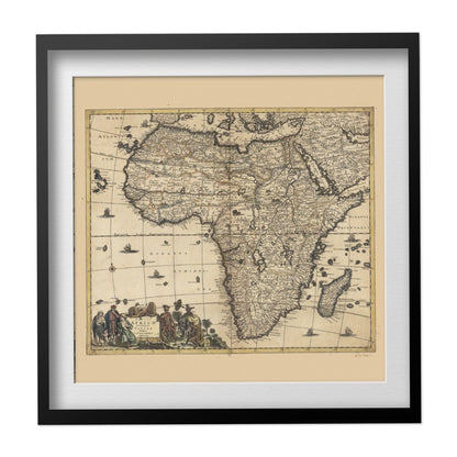 Africa & the Mediterranean 1688 Map print in a black frame with a white mat