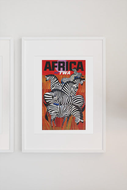 Africa Fly TWA poster on a light wall