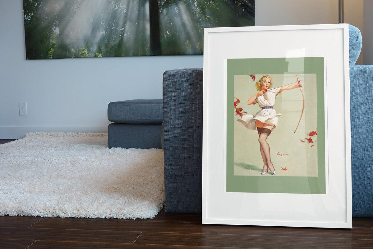 Aiming High by Gil Elvgren, pin-up poster — living room wall