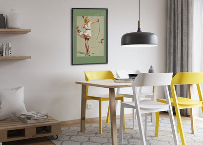 Aiming High by Gil Elvgren, pin-up poster — dining room