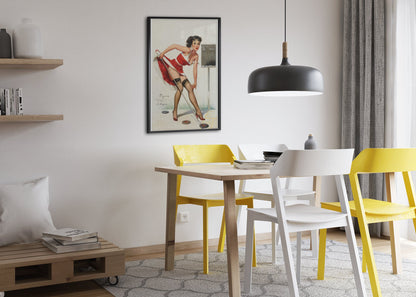 Aiming to Please by Gil Elvgren, pin-up poster — dining room