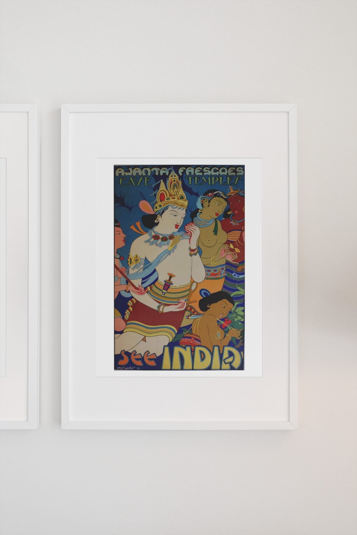 Ajanta Frescoes See India poster on a light wall