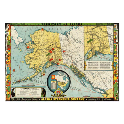 Alaska Steamship Company 1930s Map vintage print
