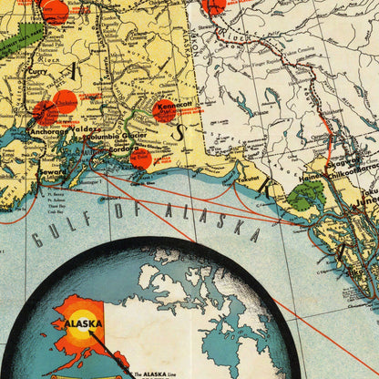 Close-up detail of the Alaska Steamship Company 1930s Map