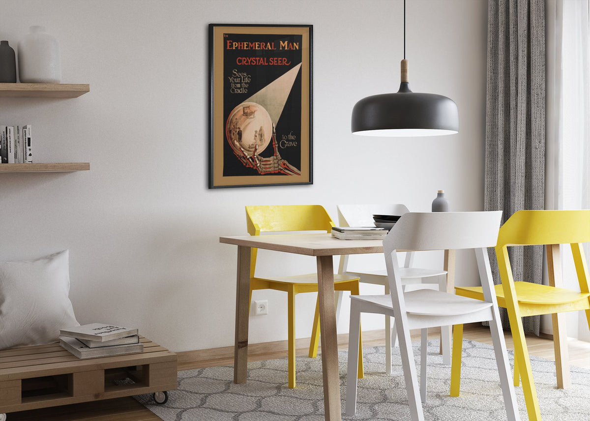 Alexander the Crystal Seer poster framed above a dining table