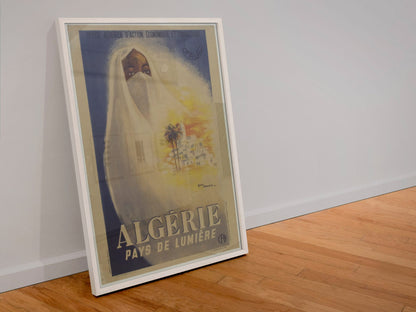 Algerie Pays de Lumiere poster in a white frame leaning against a wall