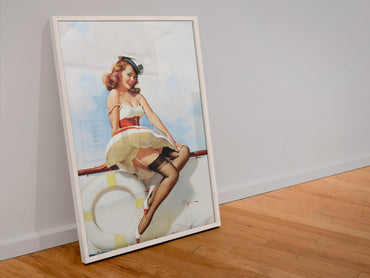 All Hands on Deck by Gil Elvgren, pin-up poster — leaning frame