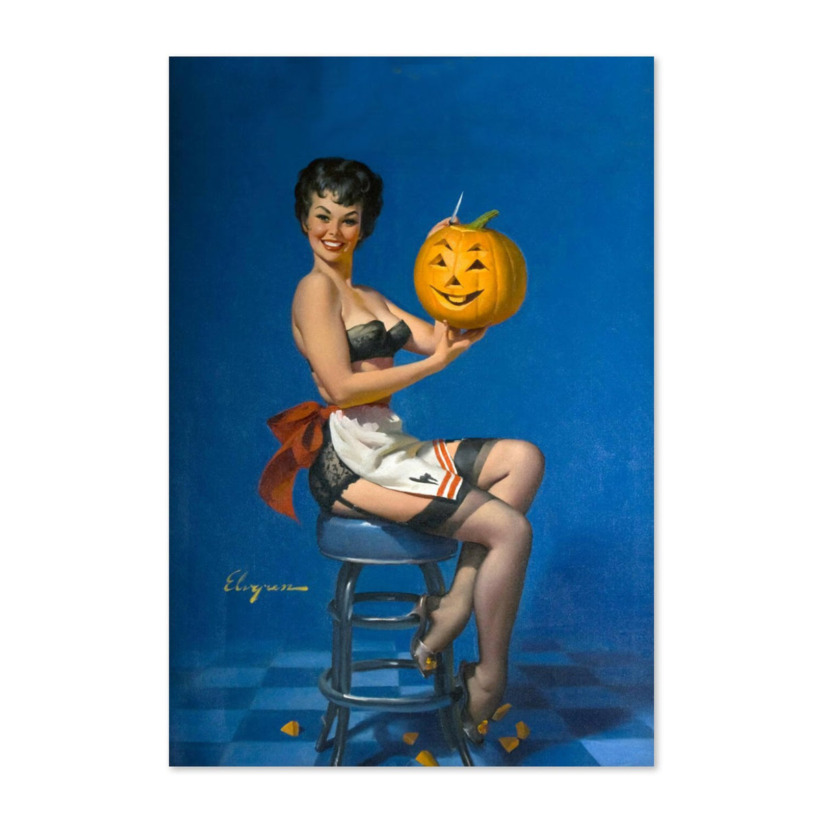 All Smiles by Gil Elvgren, pin-up poster — framed print