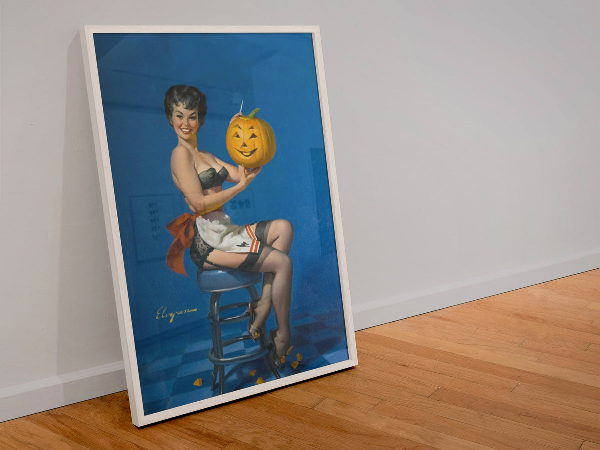 All Smiles by Gil Elvgren, pin-up poster — leaning frame