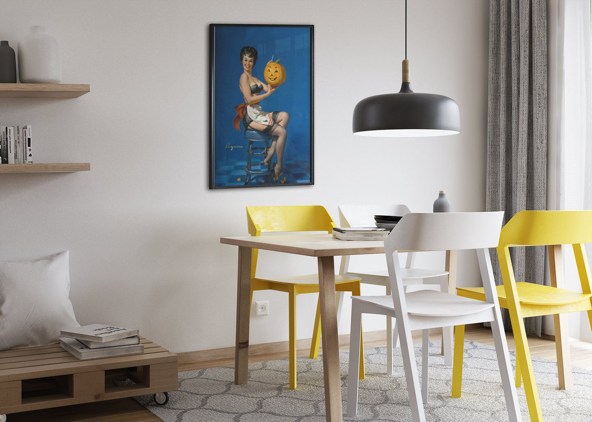 All Smiles by Gil Elvgren, pin-up poster — dining room