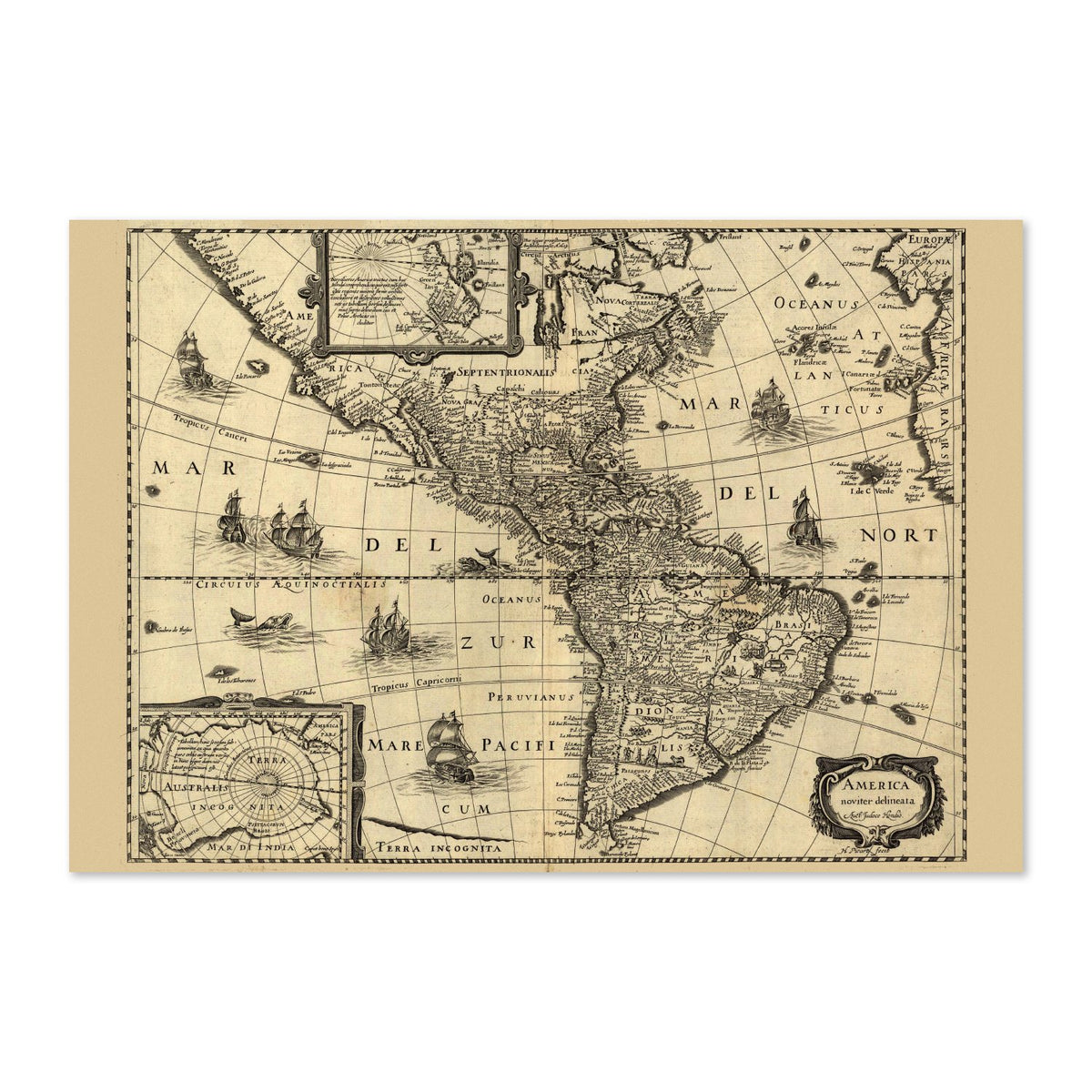 America 1640 New World Map poster print