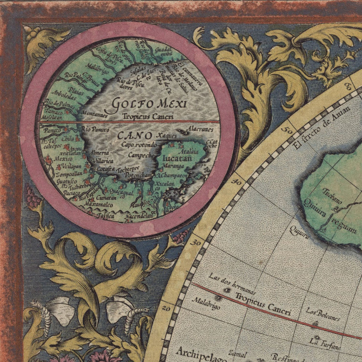 Close-up detail of the America sive India Nova 1595 print