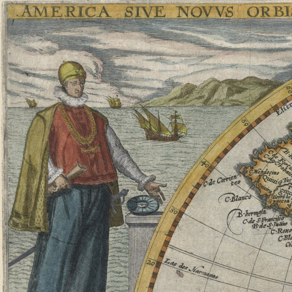 Close-up detail of the America sive Novus Orbis 1596 print