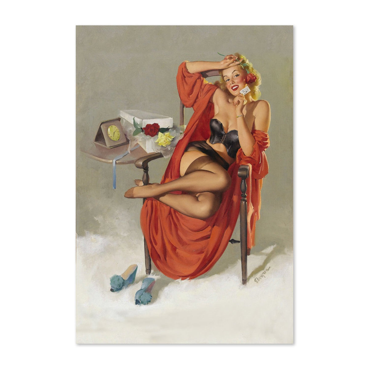 American Beauty by Gil Elvgren, pin-up poster — framed print