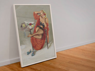 American Beauty by Gil Elvgren, pin-up poster — leaning frame