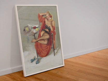 American Beauty by Gil Elvgren, pin-up poster — leaning frame