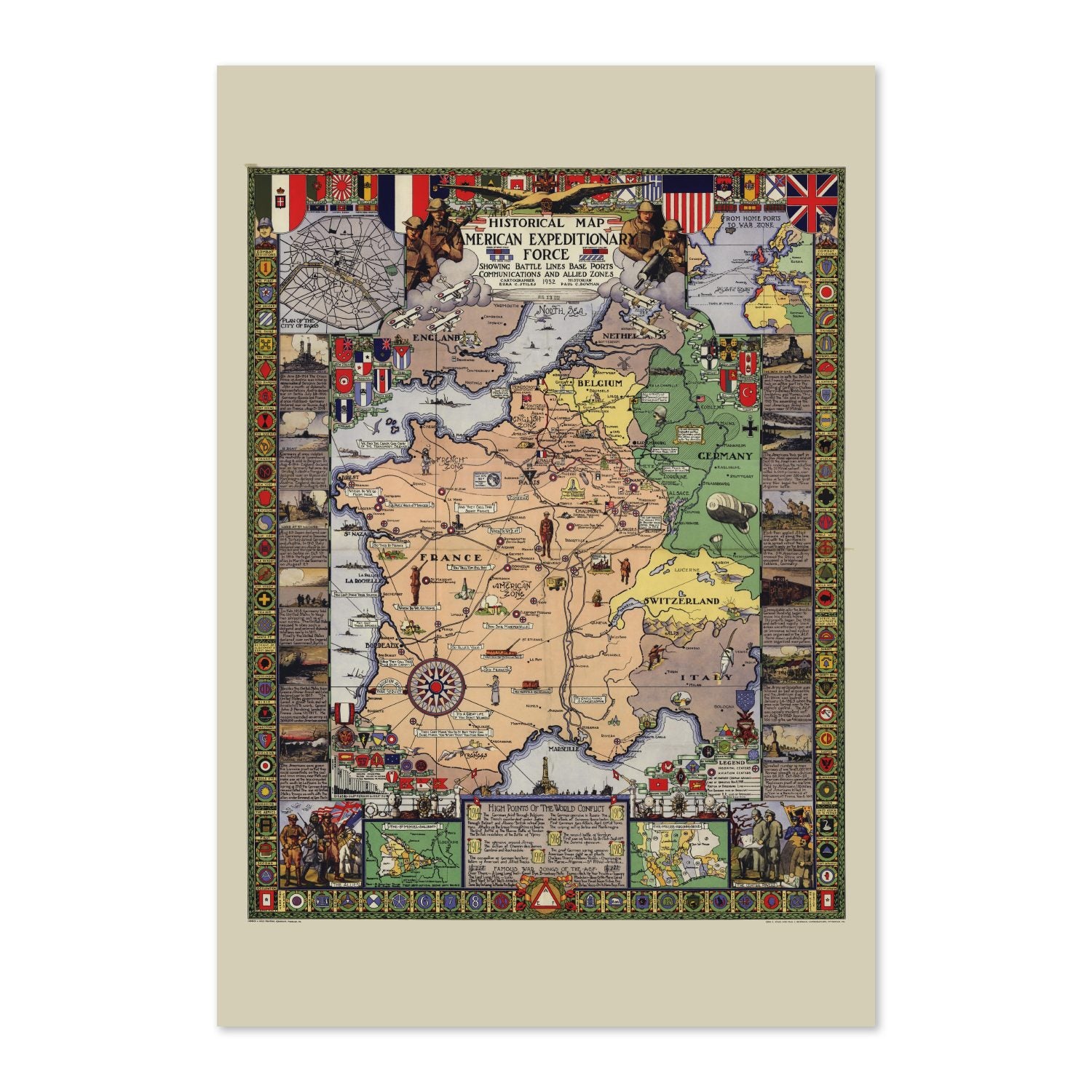 American Expeditionary Forces Battle Map poster print