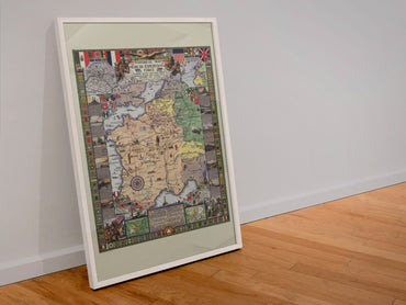 American Expeditionary Forces Battle Map poster in a white frame leaning against a wall