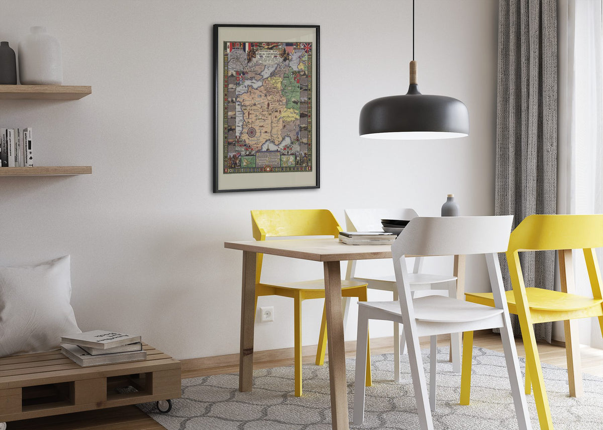 American Expeditionary Forces Battle Map poster framed above a dining table