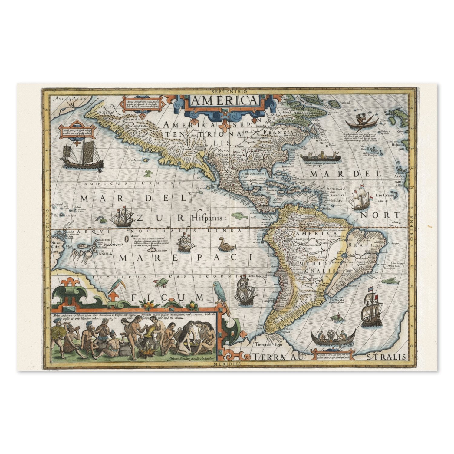 Americas and Pacific 1609 Map poster print
