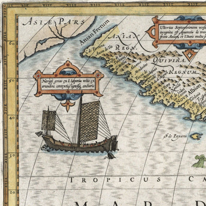 Close-up detail of the Americas and Pacific 1609 Map print