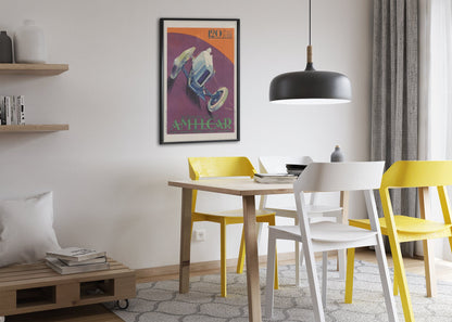 Amilcar Grand Sport poster framed above a dining table