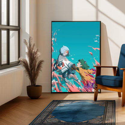 Another World (2025) Movie Key Art poster framed beside a blue armchair in a sunlit room