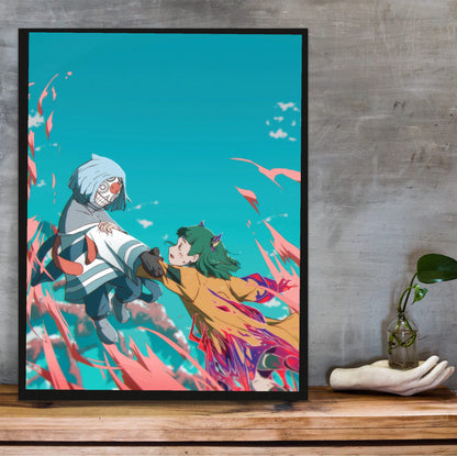 Another World (2025) Movie Key Art poster in a black frame on a wooden shelf against concrete